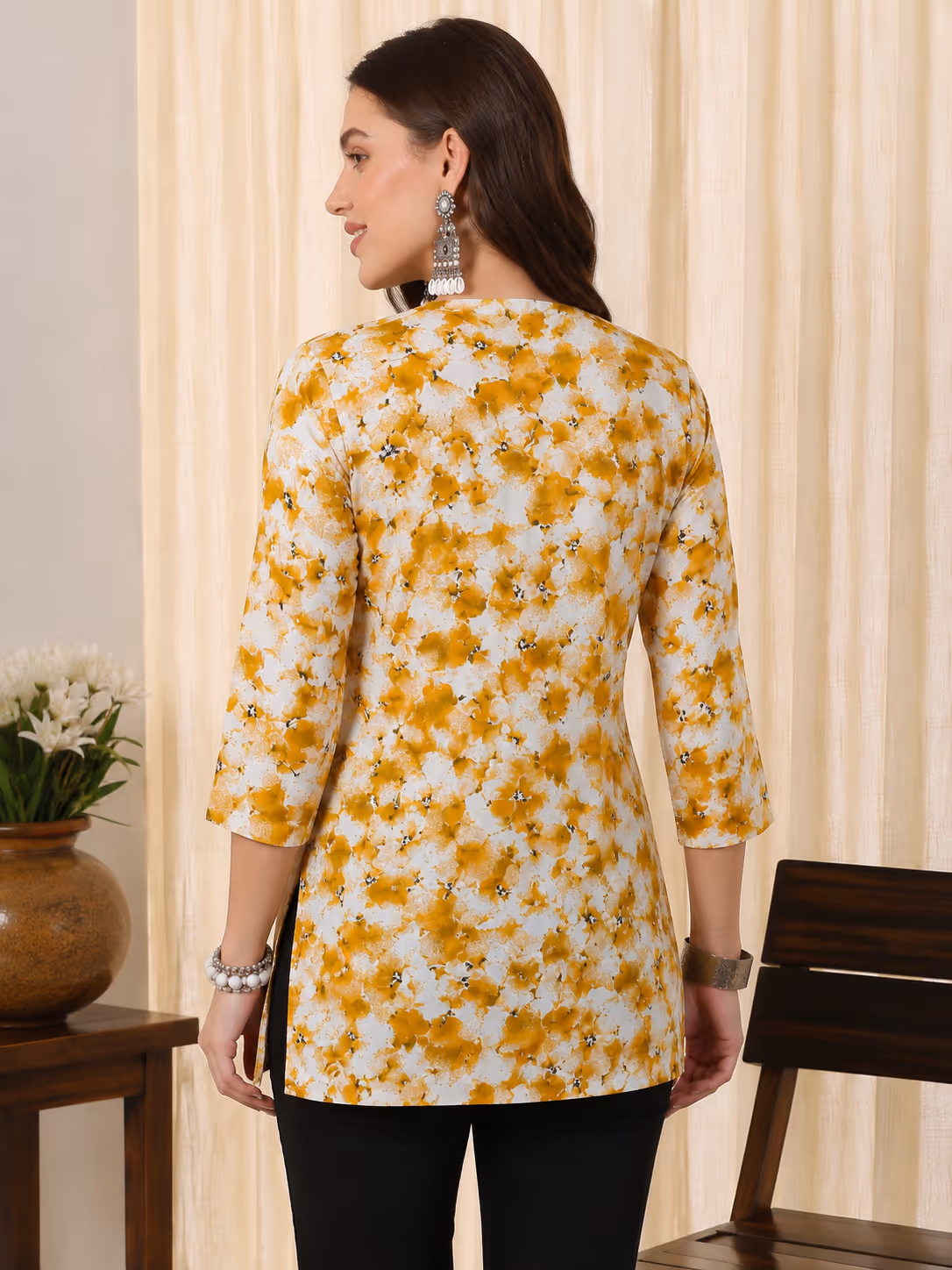 Mustard Floral Print Kurti thumbnail 4
