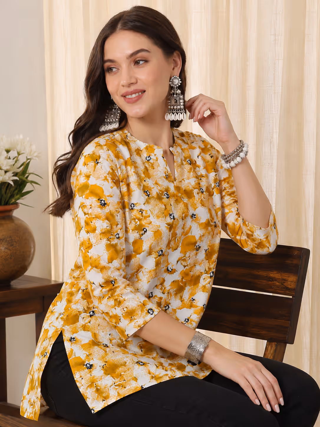 Mustard Floral Print Kurti